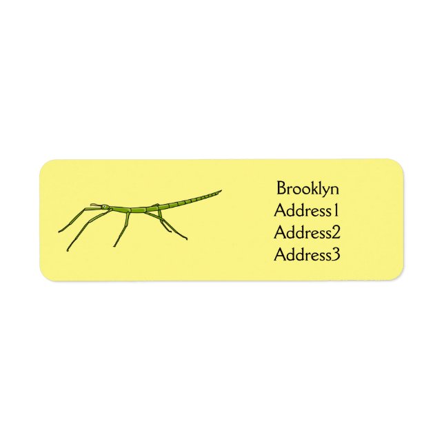 Cute green stick insects with happy faces cartoon label (Front)