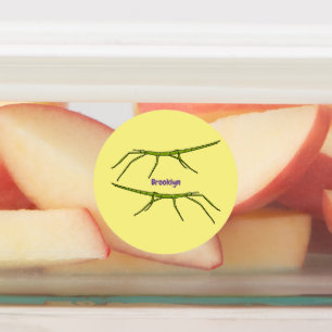 Cute green stick insects with happy faces cartoon labels