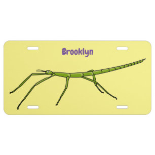 Cute green stick insects with happy faces cartoon license plate