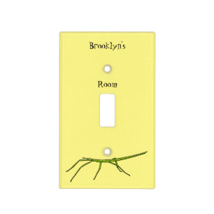Cute green stick insects with happy faces cartoon light switch cover