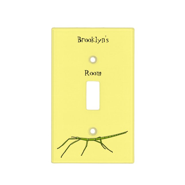 Cute green stick insects with happy faces cartoon light switch cover (Front)