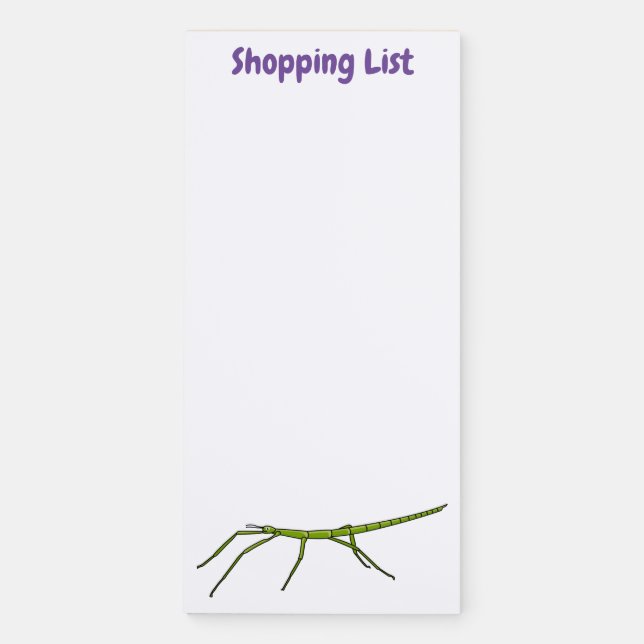 Cute green stick insects with happy faces cartoon magnetic notepad (Front)