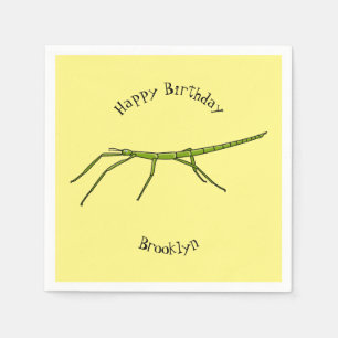 Cute green stick insects with happy faces cartoon napkins