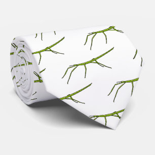 Cute green stick insects with happy faces cartoon neck tie