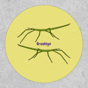 Cute green stick insects with happy faces cartoon patch