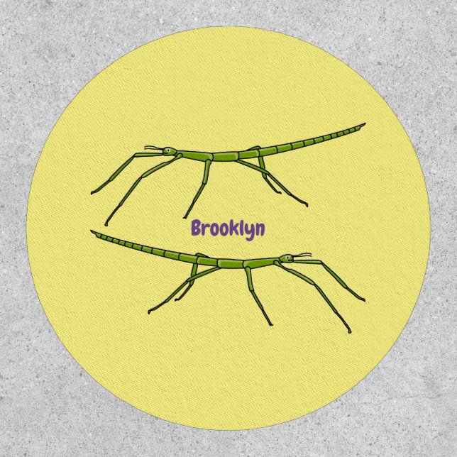 Cute green stick insects with happy faces cartoon patch (Front)