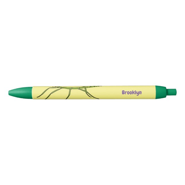 Cute green stick insects with happy faces cartoon  pen (Front)