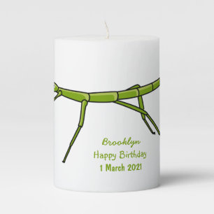 Cute green stick insects with happy faces cartoon pillar candle