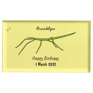 Cute green stick insects with happy faces cartoon place card holder