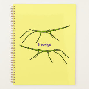 Cute green stick insects with happy faces cartoon planner