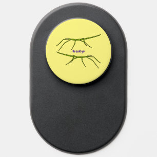 Cute green stick insects with happy faces cartoon PopSocket