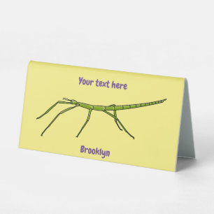 Cute green stick insects with happy faces cartoon  table tent