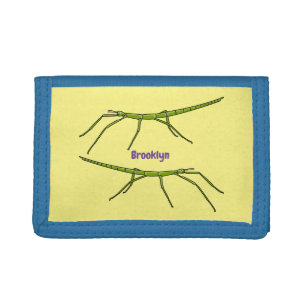 Cute green stick insects with happy faces cartoon  trifold wallet