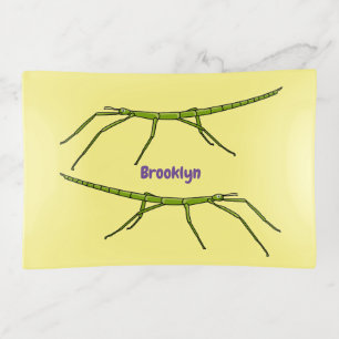 Cute green stick insects with happy faces cartoon trinket tray