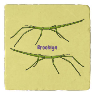 Cute green stick insects with happy faces cartoon trivet