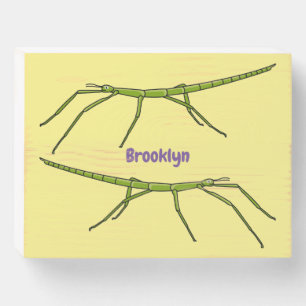 Cute green stick insects with happy faces cartoon wooden box sign