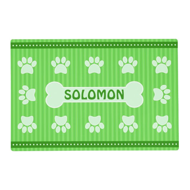 Cute Green Stripes Bone and Paws Dog Mat  (Front)
