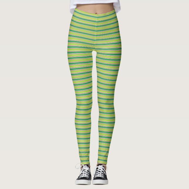Cute Green Stripes St. Patricks Day  Leggings (Front)