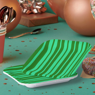 Cute Green Stylish Stripes Pattern Design Paper Plates