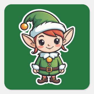 Cute Green Suit Elf Square Sticker