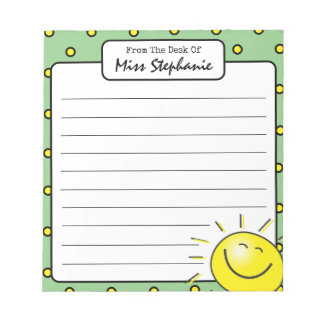 Cute Green Sunshine Smile Face From Teacher Notepad