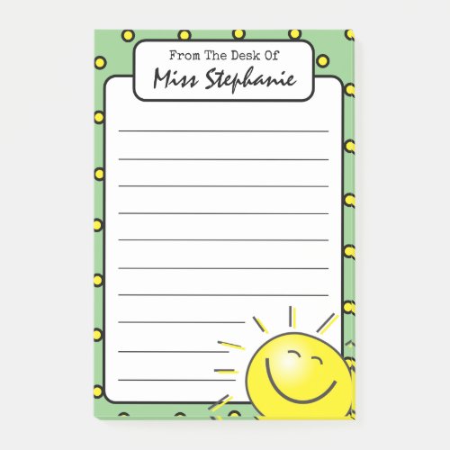 Cute Green Sunshine Smile Face From Teacher  Post-it Notes