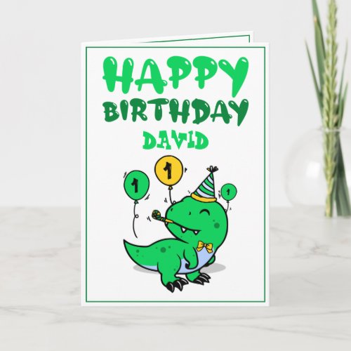 Cute Green T_Rex Dino Grandson 1st Birthday Card