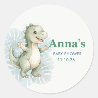 Cute Green T-Rex Dinosaur Baby Shower Stickers