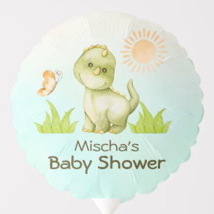 Cute Green T Rex Dinosaur Boys Baby Shower Balloon