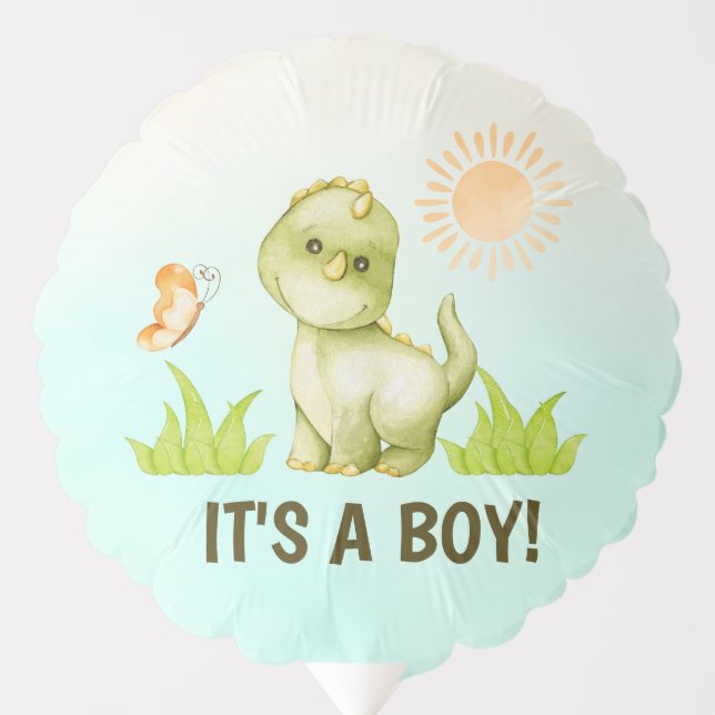 Cute Green T Rex Dinosaur Boys Baby Shower Balloon (Front)