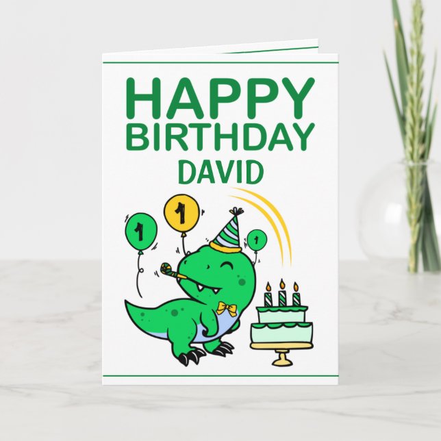 Cute Green T-Rex Dinosaur Grandson 1st Birthday Card (Front)