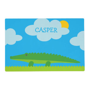 Cute green tortoise and crocodile kid's placemat
