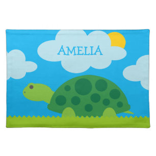 Cute green tortoise cartoon kid's table placemats