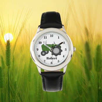 Cute Green Tractor Add Name Boys Watch by DoodlesGifts at Zazzle