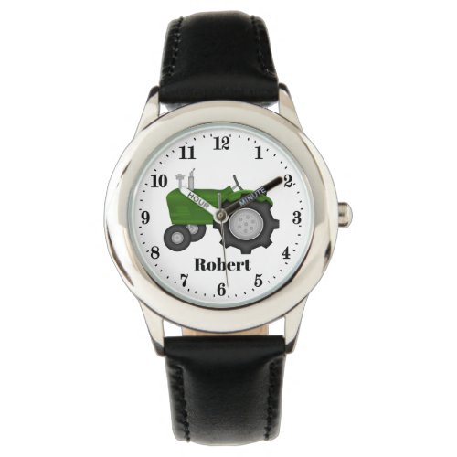 Cute green tractor add name boys watch