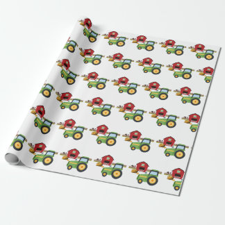 Cute green tractor and red barn wrapping paper
