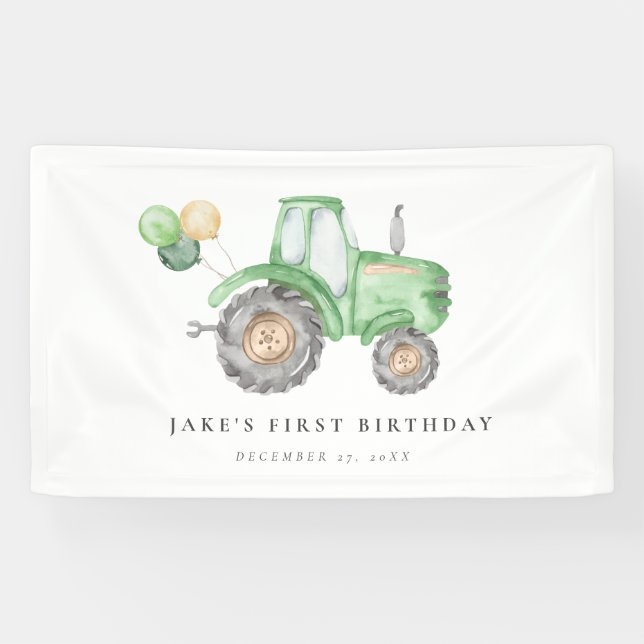Cute Green Tractor Birthday  Banner (Horizontal)