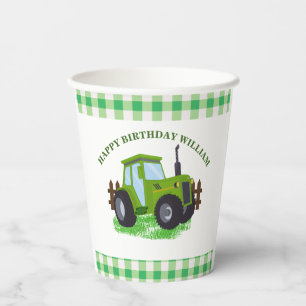 Cute Green Tractor Birthday Party Paper Cups