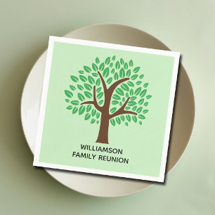 Cute Green Tree Custom Family Reunion Party Napkins