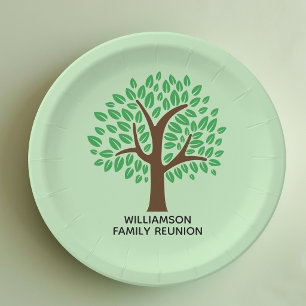 Cute Green Tree Custom Family Reunion Party Paper Plates