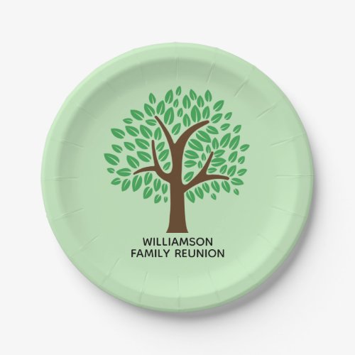 Cute Green Tree Custom Family Reunion Party Paper Plates