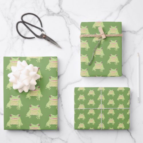 Cute Green Tree Frog _ 3x transp pattern Wrapping Paper Sheets