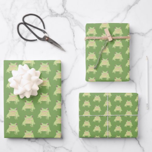 Cute Green Tree Frog _ 3x transparent pattern  Wrapping Paper Sheets