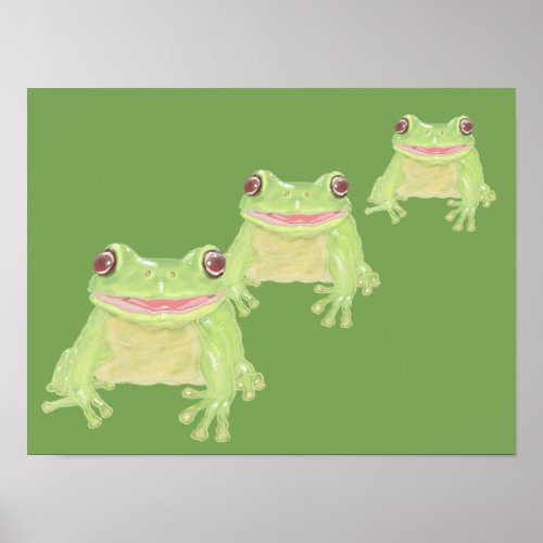 Cute Green Tree Frog _ 3x transparent   Poster
