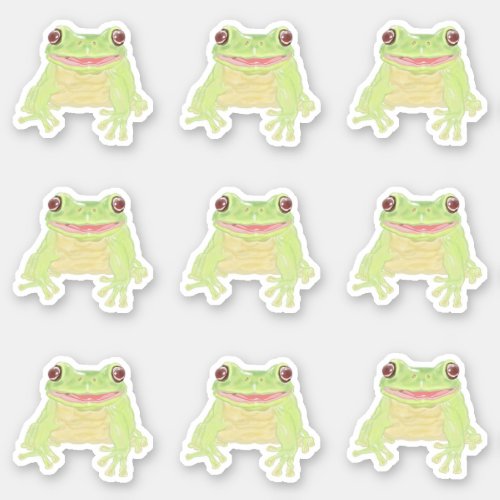 Cute Green Tree Frog _ 9x custom cut stickers Sticker