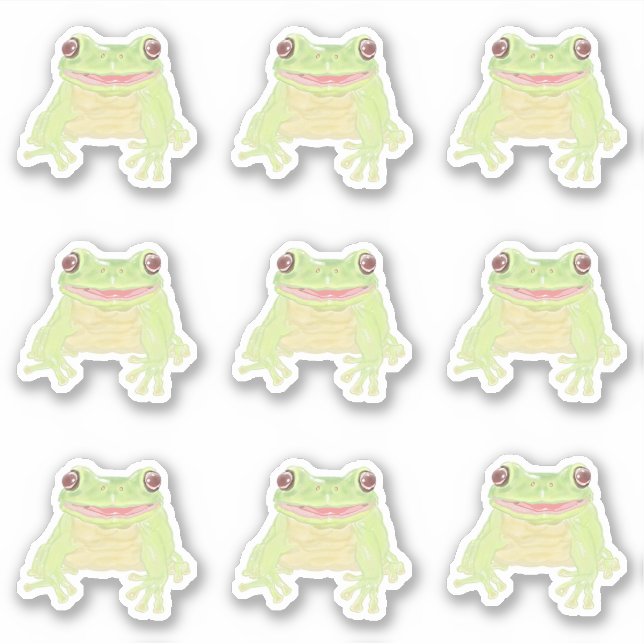 Cute Green Tree Frog - 9x custom cut stickers. Sticker (Front)