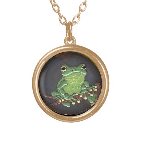 Cute Green Tree Frog Animal_lovers Gift Gold Plated Necklace