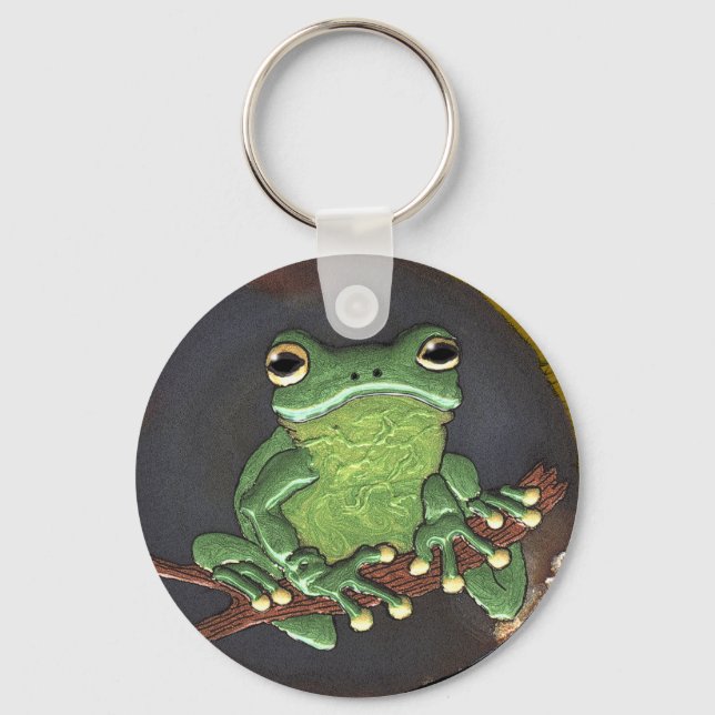 Cute Green Tree Frog Animal-lovers Gift Keychain (Front)