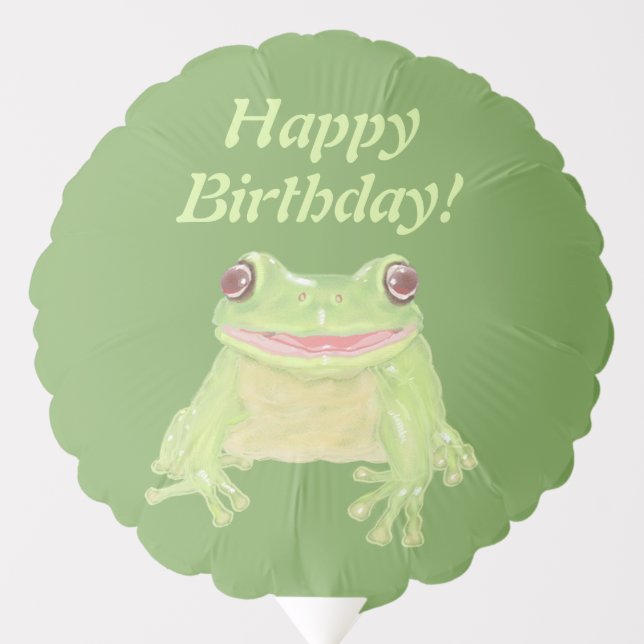 Cute Green Tree Frog - Happy Birthday imm+pattern. Balloon (Front)