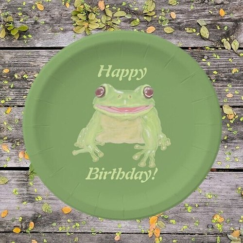 Cute Green Tree Frog _ Happy Birthday  Paper Plates